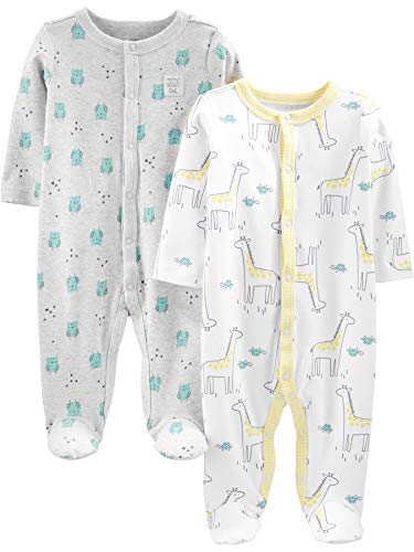 Simple Joys by Carter's Neutral 2-Pack Cotton Footed Sleep and Play Infant Toddler-Sleepers, Giraffe, 0-3 Meses, Pack de 2