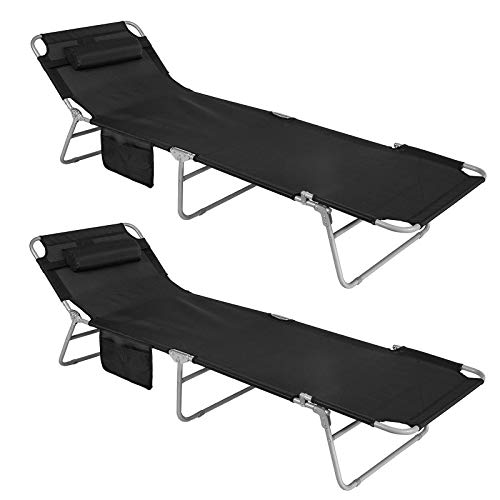 SoBuy OGS35-SCHx2,Set de 2 tumbonas, Tumbona inclinable de Acero Color Negro Plegable con Almohada Playa Piscina Jardín Mecedora,ES (2)