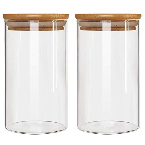 Sodial - Tarro de cristal con tapa de bambú hermética (7,9 x 3,94 pulgadas, juego de 2, 1300 ml, recipiente para alimentos de café y cocina)