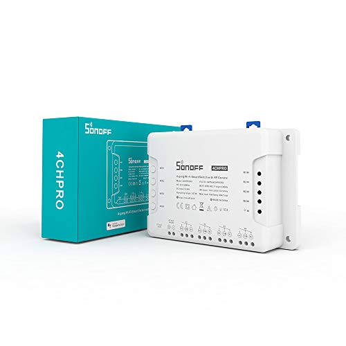 SONOFF 4CH Pro R3-Interruptor inteligente 4 Gang de enclavamiento para generador/Inching/Self-locking Interruptor inalámbrico WiFi & RF 90~250V AC/5~24V DC, Alexa and Google home supported