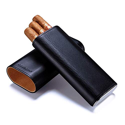 Suytan Estuche para Cigarrillos Humidor de Puros con Capacidad para 3 Puros Cubano de Viaje Bolso de Puros Portátil Humidor de Puros de Cuero con Tijeras para Puros Caja de Regalo para Hombres Black