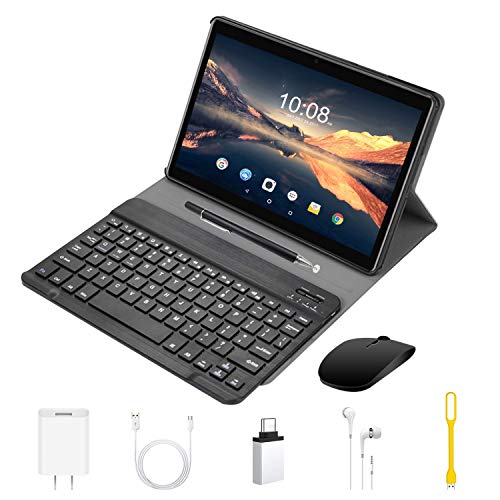 Tablets 10.1 Pulgadas 2 en 1 Tablets PC 4G/WiFi, 4GB RAM+64GB ROM/128GB Android 9.0 Quad Core Batería 8000mAh Dual SIM OTG/ BT/GPS Tablets de función de Llamada (Negro)