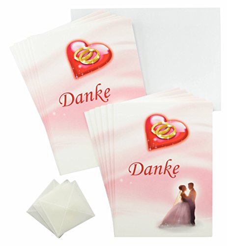 Tarjetas de agradecimiento para boda, color rosa, rojo y blanco, 12 tarjetas de agradecimiento, 12 sobres blancos, 12 esquinas de fotos, por ejemplo fotos de boda (12 tarjetas de agradecimiento)