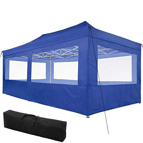 TecTake 800688 Carpa de Jardín 6 x 3m, Plegable, Aluminio, 100% Impermeable, 4 Paneles Laterales, con Cuerdas Tensoras, Piquetas y Bolsa (Azul | no. 403165)