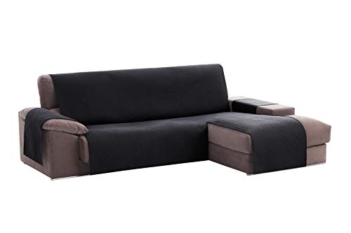 Textilhome - Funda Cubre Sofá Chaise Longue Adele, Protector para Sofás Acolchado Brazo Derecho. Tamaño -240cm. Color Negro (Visto DE Frente)