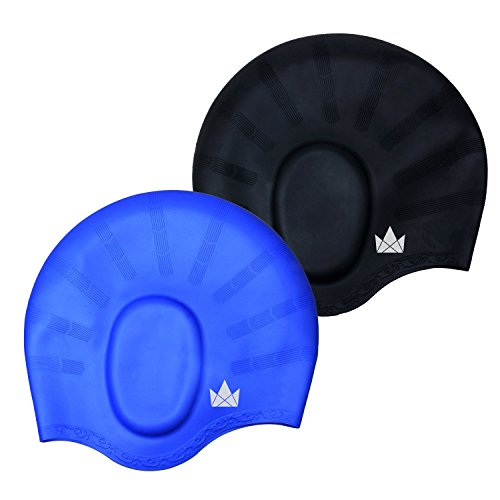 The Friendly Swede Pack de 2 Gorros de Natación de Silicona para Nadadores con Pelo Largo - GARANTÍA DE por Vida (Negro + Azul)