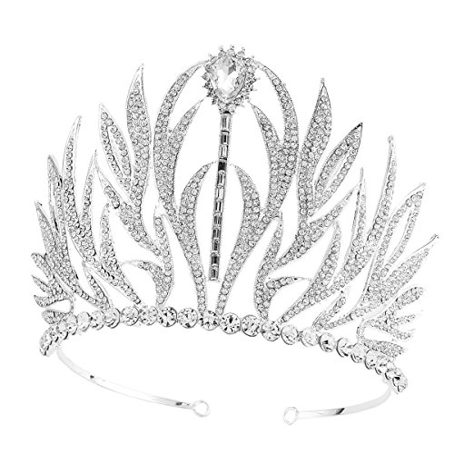 Tiara corona claro con piedras brillantes Santfe para reina de la belleza, graduación. Aprox. 11 cm (plata).