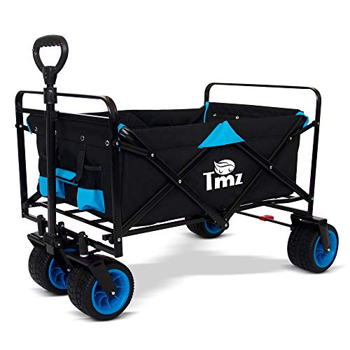 TMZ All-Terrain - Carro plegable con freno de pie, neumáticos anchos para coche, carrito de jardín, 90 L, práctico manillar de rueda delantera integrada, carga de hasta 120 kg (negro/azul)