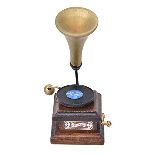 Tnfeeon 1:12 Accesorios para la decoración de la casa de muñecas Gramófono Antiguo, fonógrafo Vintage Muebles de la Familia Modelo de casa de muñecas con Registro de Madera(marrón)