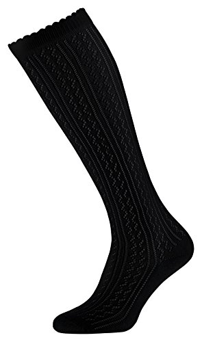 Tobeni 1 Par Mujer Adolescentes Calcetines hasta la rodilla Algodón Tradicionales Dirndl Crochet Look Largo Color Negro Tamano 39-42