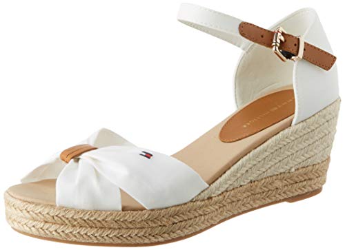 Tommy Hilfiger Basic Opened Toe Mid Wedge, Sandalias con Punta Abierta Mujer, Blanco (Ivory Ybi), 36 EU