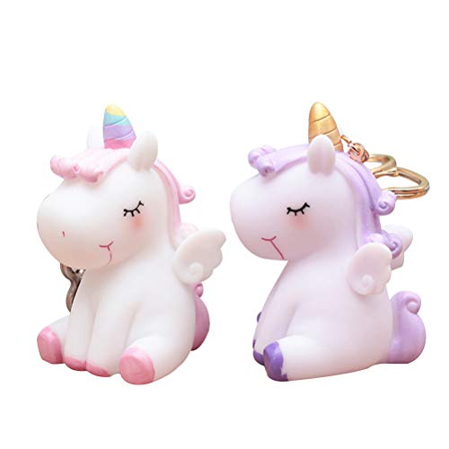 Toyvian Unicornio Llaveros Anillo de Claves Accessories - Rosa y Morado, Paquete de 2