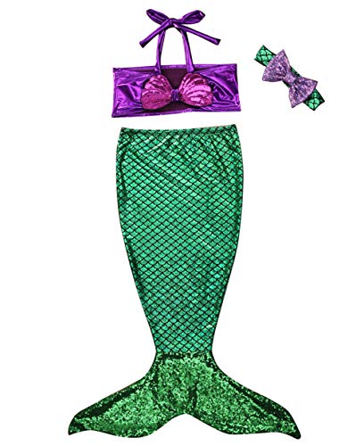 Traje de Baño Niña Cola de Sirena + Traje de Baño Bikini Traje de Baño Sirena Conjunto de Tres Piezas (verde2, 12-24 Meses)