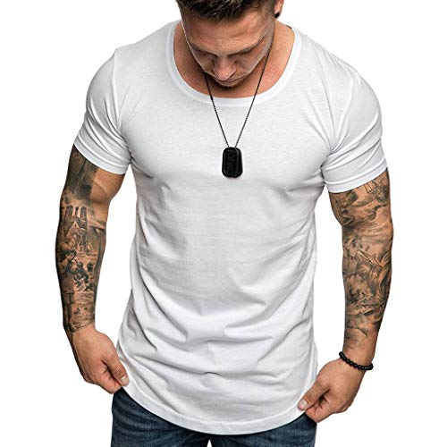 TUDUZ Camisetas Hombre Manga Corta Camisas de Color Liso Ropa Casual Ropa Deportiva (Blanco L)