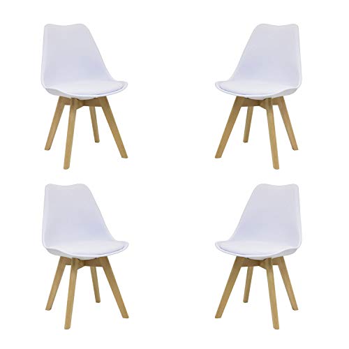 Vaukura Silla Tulip - Silla Nórdica de Comedor (Pack 4) (Blanco)