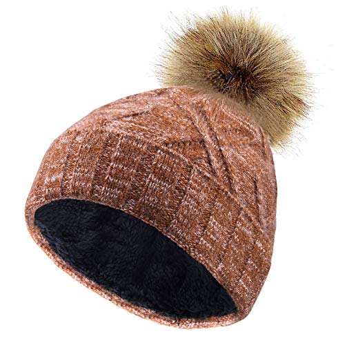 VBIGER Sombreros de Caliente Punto Gorro Invierno con Forro de Felpa Corta para Mujer