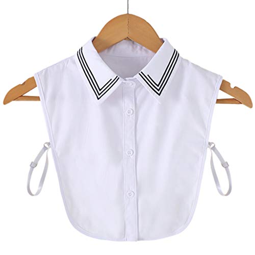 Vdn Djvn - Falso cuello de camisa de poliéster y algodón para mujer, diseño de rayas bordadas, cuello desmontable y media camisa, cuello negro y blanco, 38 – 40 cm