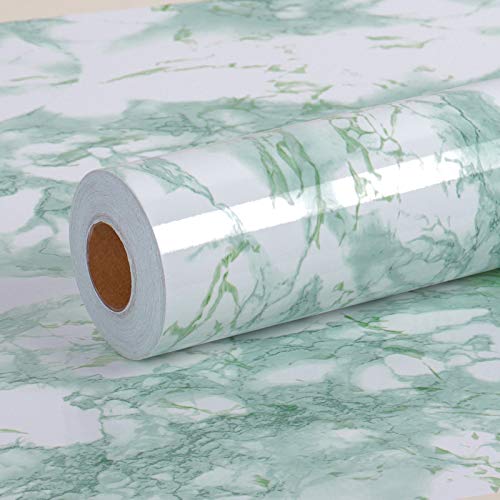 VEELIKE Adhesivo Mármol Verde Papel Pintado Vinilo Papel Pared Impermeable Rollo Papel para Forrar Muebles para Decorar Dormitorio Sala Habitación 0.4m x 18m