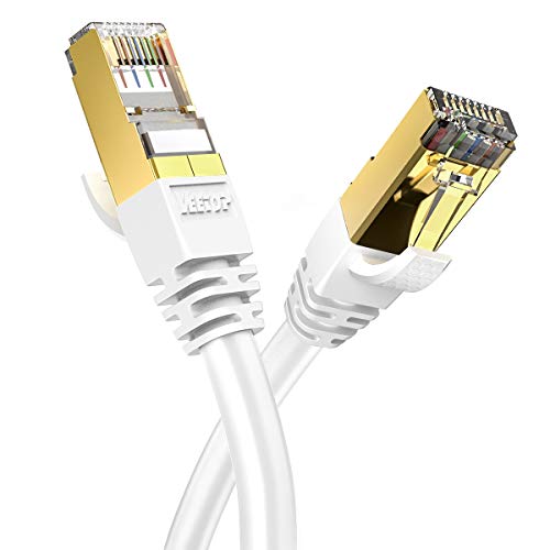 Veetop Cable Ethernet Cat 8 de Red con Conectores rj45 Oro para 40 Gigabit Internet Lan (2m Blanco)