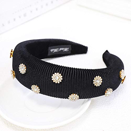 Velvet Flower Rhinestone Hairband acolchado Mujeres Esponja Diamante Diademas de cristal para Niñas Mujeres Bisel grueso Accesorios para el cabello-3 3