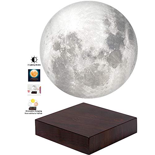 VGAzer Lámpara de luna con impresión 3D magnética, Lámparas de luz de luna para el hogar, decoración de oficina, regalo creativo, tiene 3 modos de colores (sí, WH, cambia de WH a YE)