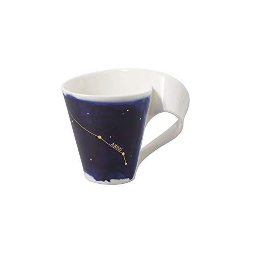 Villeroy & Boch 10-1616-5813 NewWave Stars Asa Elegante Taza con Motivo de Aries, Porcelana , Apta para lavavajillas, Blanco/Azul, 300 ml