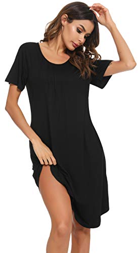 Vlazom Camisones de Mujer Verano Suave y Transpirable, Vestidos Pijama Casual Comodo con Mangas Cortas