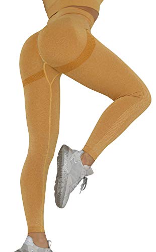 Voqeen Sexy Pantalones de Yoga de Punto Sin Costuras Mujeres Damas de Cintura Alta Leggings de Gimnasio Booty Scrunch Pantalones de Control de Barriga Gruesos Entrenamiento Correr Medias deportivas