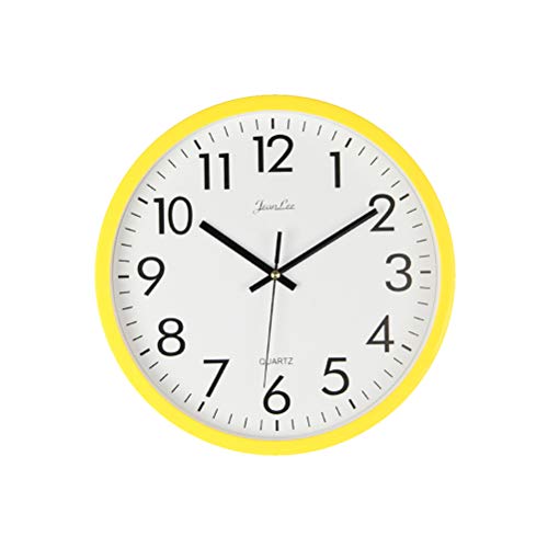 Vosarea - Reloj de pared de plástico amarillo, mecanismo de cuarzo, analógico y silencioso