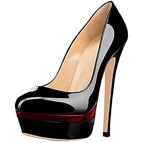 WDZJM Tacones Altos, Ladies Moda Todo Match Toe Toe Fondo Grueso 13cm Ultra High Heel Patent Patem Pump Pumps High Heel Bombas (Color : Black, Size : 45)