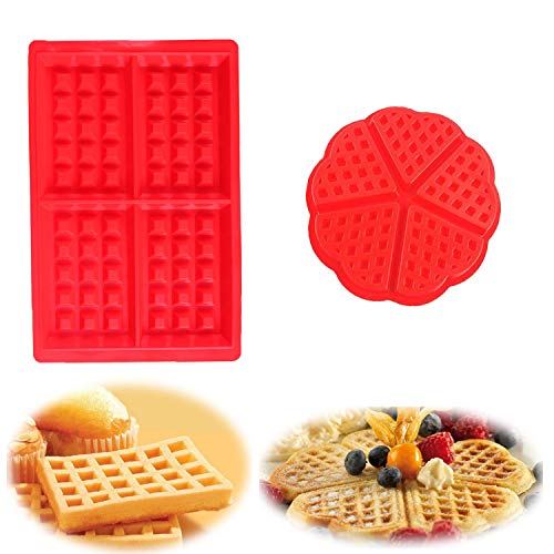 WELLXUNK Molde Gofres Silicona, Moldes Waffle, Galletas para Tarta Muffin Cocina Herramientas, para Lavavajillas, Horno, Microondas, Refrigerador