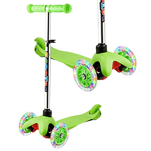 WeSkate - Patinete Infantil de 3 Ruedas para Principiantes, niñas de 3 a 8 años, Mini Patinete con Ruedas Luminosas y Manillar Ajustable sobre 3 Niveles, Ligero y fácil de Transportar (Verde)