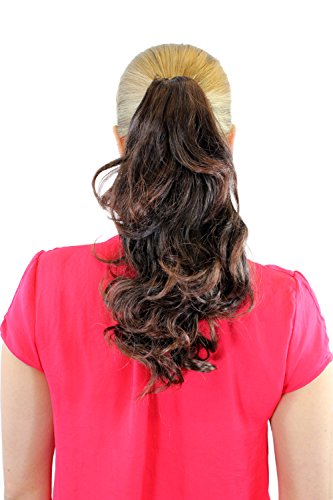 WIG ME UP- Extensión, postizo, mezcla de marrones con puntas claras, cola, clip de mariposa, rizado leve, aprox. 45 cms, TYW-6145B-2T33