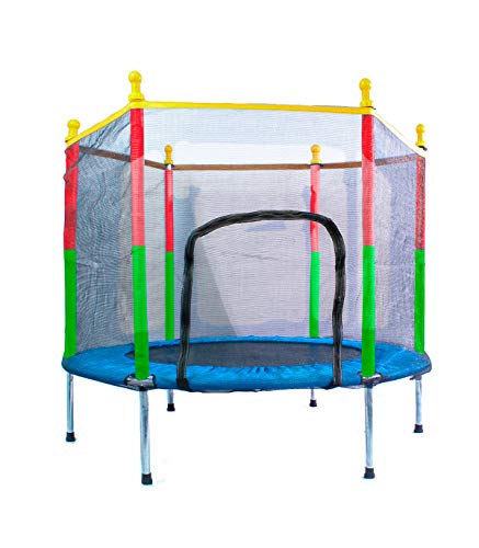 Wonduu Mini Cama Elástica con Red Protectora Y Puerta con Cremallera 1,4 X 1,2m Trampolín Azul