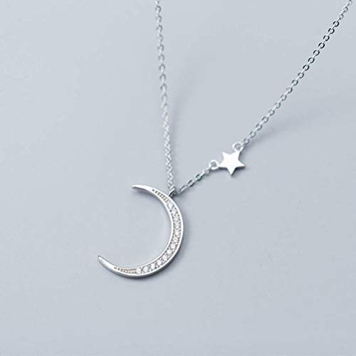 WOZUIMEI S925 Collar de Plata Colgante Estilo Coreano Moda Estrella Luna Diamante Cadena de Clavícula Corta Regalo de Moda Femeninacollar