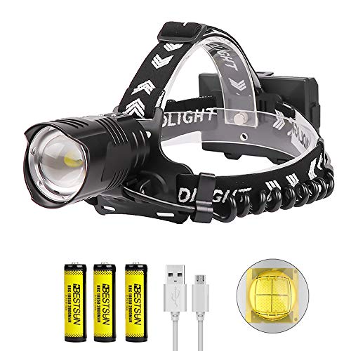 XHP90 Linterna Frontal LED Recargable 10000 Lumen Luz Frontal Potente, LUXNOVAQ Linterna Cabeza Zoomable Headlamp USB Head Light Impermeable con 3 Baterías y 3 Modos para Trabajo Acampada Senderismo