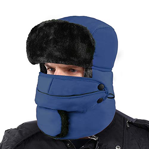 XIAOYAO Gorros de Aviador Impermeable Sombrero de Bombardero de Invierno Mantenerse Cálido Mientras Patinaje, Esquí u Otras Actividades al Aire Libre, (Azul Marino)