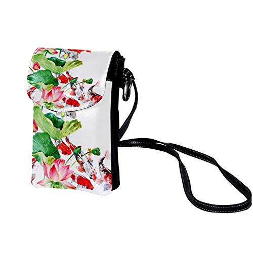 Xingruyun Bolso de teléfono móvil para Mujer Pez loto Mini Bolso de teléfono Celular Monedero doble de Cuero con ranura para tarjeta de crédito 19x12x2cm