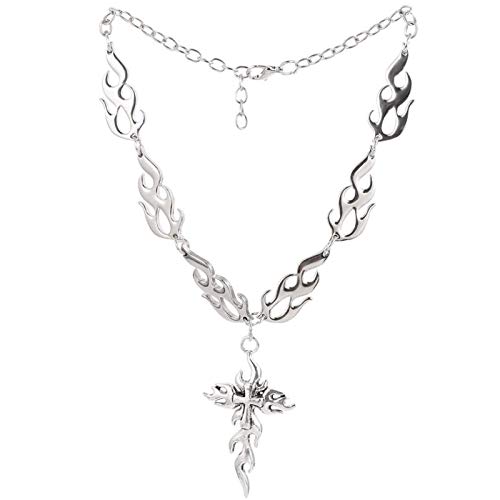 XinLuMing Religioso Jesús Collar Mujer Christian Cross Colgante Llama Cadena de Fuego Accesorios Femeninas (Color : Silver)