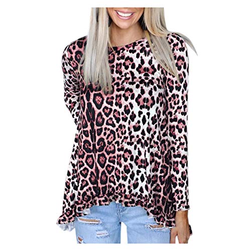 YANFANG Jersey de Cuello Alto de Manga Larga con Estampado de Leopardo para Mujer sin Capucha Talla Grande Casual