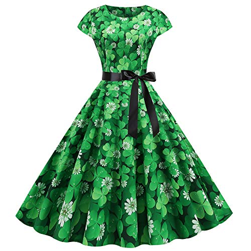 Yize Vestido clásico de los años 50 Rockabilly Halter Vestido ST de Trébol del Día de San Patricio