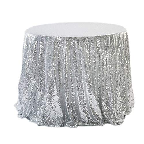 YU-CZ0 Mantel de Lentejuelas Redondo, Mantel de Lentejuelas para Pastel de Fiesta de Boda Eventos de Postre Decoraciones navideñas,Plata,315cm