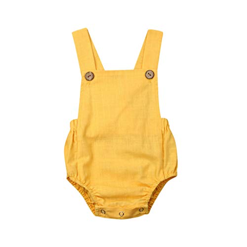 YWLINK Mono NiñA NiñO Verano Sin Mangas De Color SóLido BotóN A Rayas Mameluco Mezcla De AlgodóN Moda Linda Ocio Y Confort Traje De Escalada Regalo De Fiesta Al Aire Libre(X-Amarillo,3-6 meses/70)