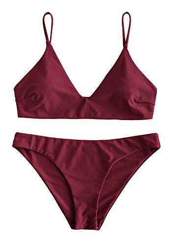 ZAFUL Bikini Set con Relleno Bralette Push Up en Color Liso para Mujer 2019 (Granate, M (EU.38))