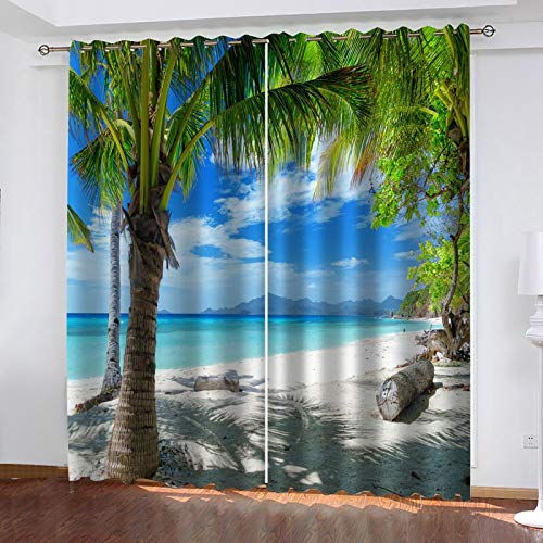 ZYTICHL Cortinas Opacas con Ojales Paisaje Marino Hawaiano Sala De Estar Dormitorio Cortinas Ventana Gruesa Y Suave Térmicas Aislantes Cortinas 214X242cm