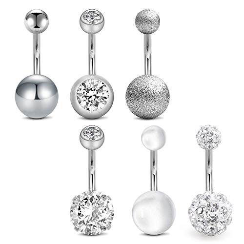 14G 10mm Piercing Ombligo Acero inoxidable Mujer Niñas Piercing Ombligo Vientre Anillo Joyas para el cuerpo 6 Piezas - Plata