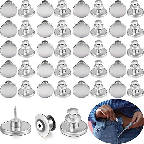 20 Sets Botones de Metal de Jean Botones Instantáneos de Reemplazo sin Costura Botones Desmontables de Pantalones para Vaqueros Ajustables Kit de Reparación Herramienta de Sujeción