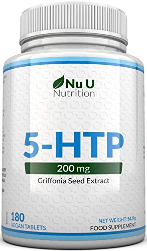 5-HTP 200 mg | Doble Potencia | 180 Comprimidos (Suministro para 6 Meses) | Complemento alimenticio de Nu U Nutrition