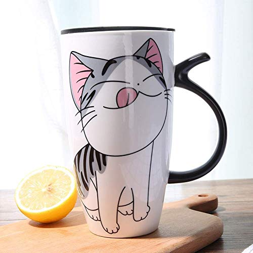 600ml lindo gato cerámica taza de café con tapa de gran capacidad animales tazas creativas bebedero tazas de té de café novedad regalos taza de leche (A)