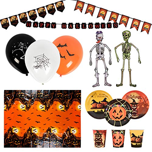 80 Decoraciones y Vajilla para Fiestas de Halloween - Paquete Completo para Celebraciones de Fiestas